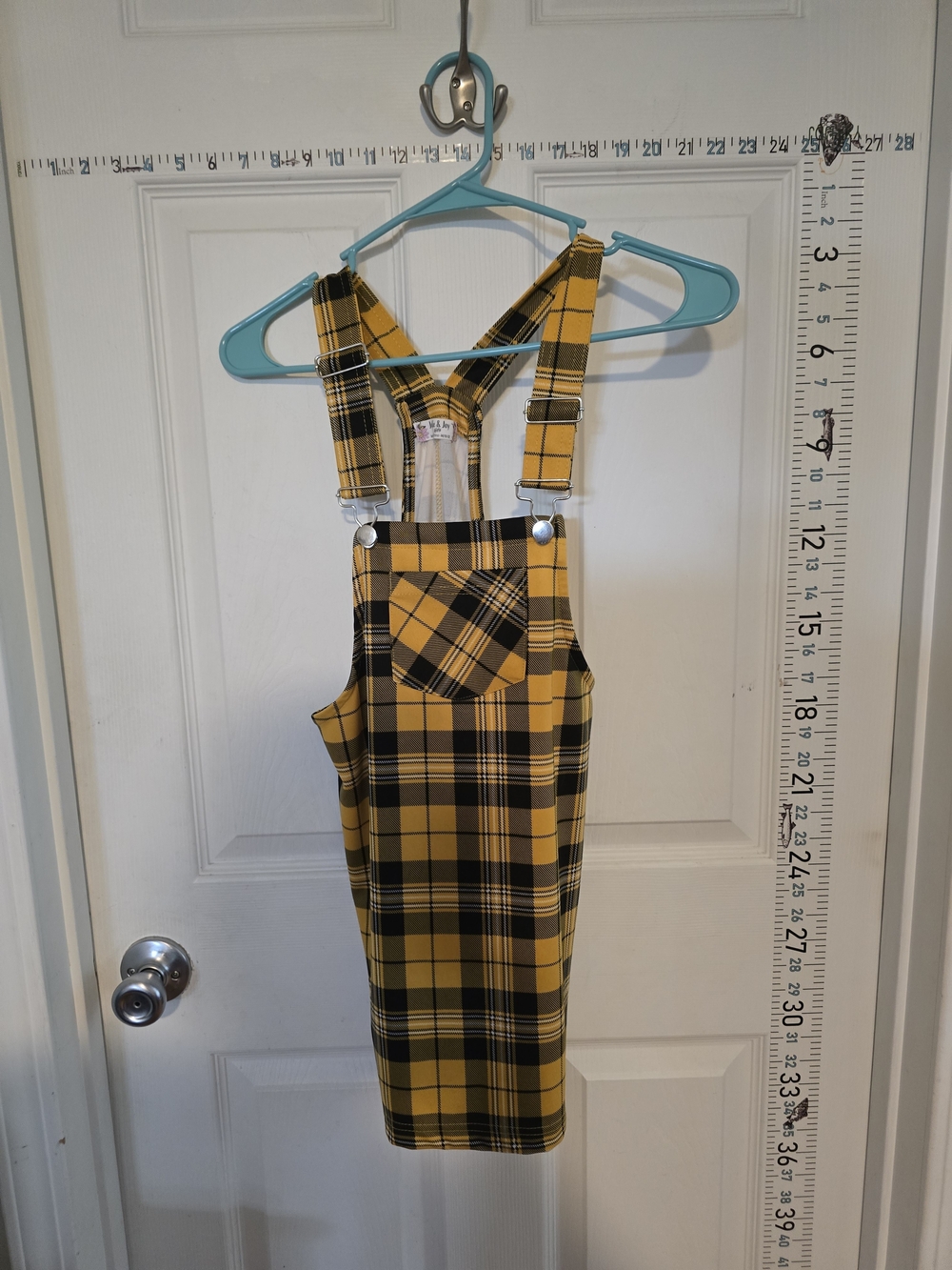 Girls Yellow and Black Plaid Overall Dress
